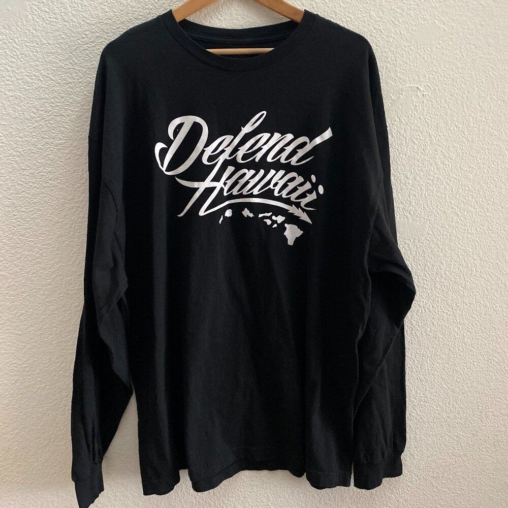 Defend Hawaii Long Sleeve Shirt Men's 2XL Hawaiian HI Aloha Islands Black
